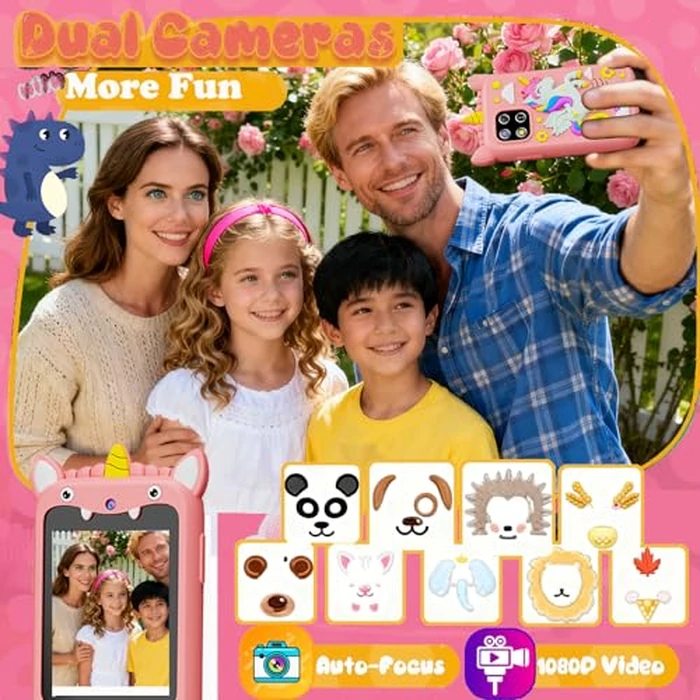 Kids Smart Phone with 25 Learning Games & Dual Camera Kids Smart Phone, 2.8" Touch Screen Toy with Music Video Player, 8G SD Card Gift for Girls Boys (Pink) by VolyCyrenic - Image 3