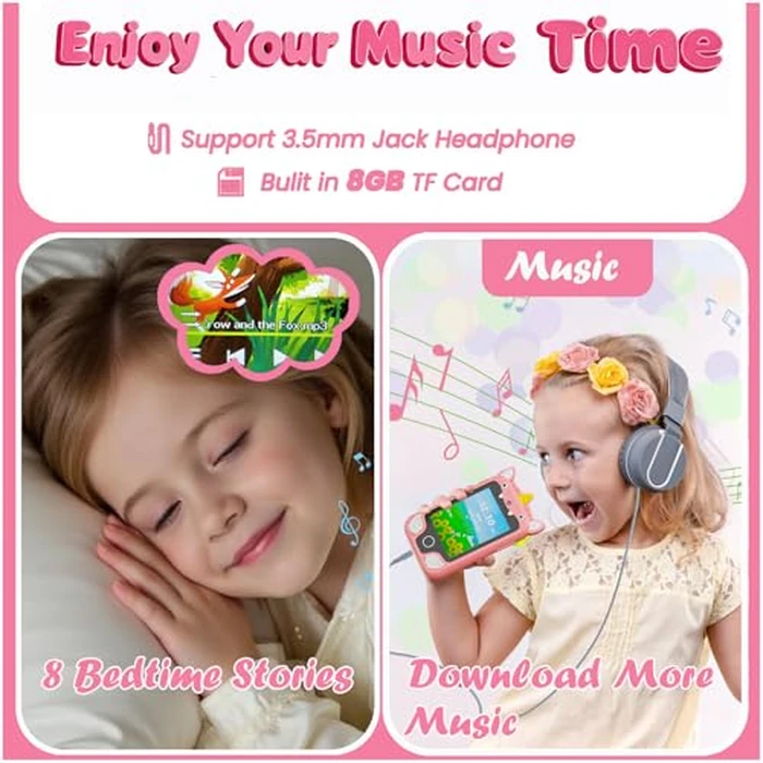 Kids Smart Phone with 25 Learning Games & Dual Camera Kids Smart Phone, 2.8" Touch Screen Toy with Music Video Player, 8G SD Card Gift for Girls Boys (Pink) by VolyCyrenic - Image 7