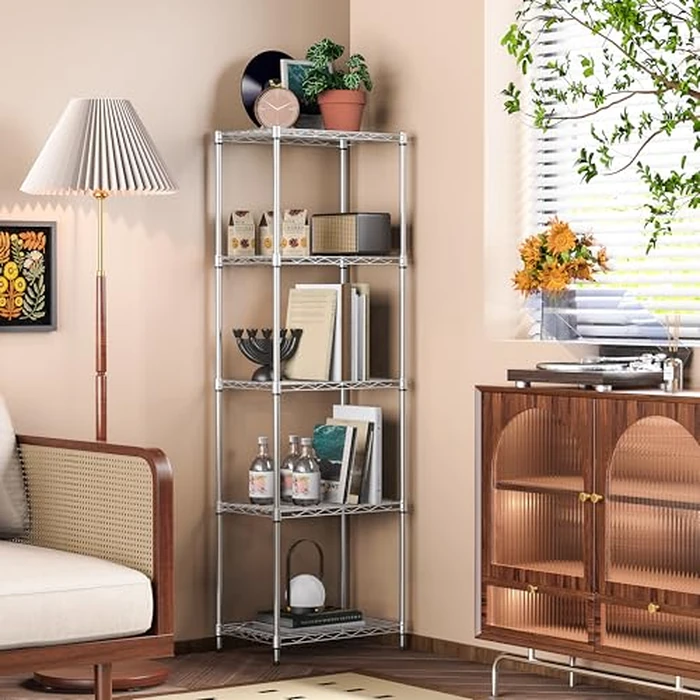 IZEUK 5 Tier Shelf - Heavy Duty Metal Storage Shelves with Adjustable Leveling Feet, Large Capacity Shelving Unit for Kitchen, Pantry, Office(Chrome, 5 Tier, 11.8" D x 17.7" Wx 55.0" H) by IZEUK - Image 2