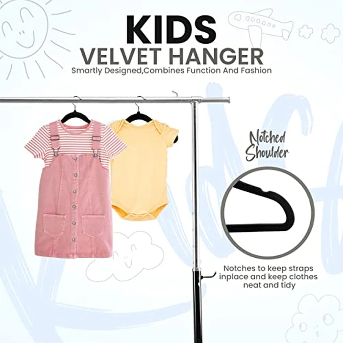 Utopia Home Baby Velvet Hangers 50 Pack, Non-Slip Baby Hangers for Kids, Infants & Toddler, Space Saving with 360-Degree Swivel Hook, Durable Small Clothes Hanger, (Black) by Utopia Home - Image 3