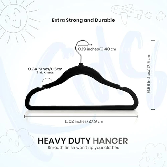 Utopia Home Baby Velvet Hangers 50 Pack, Non-Slip Baby Hangers for Kids, Infants & Toddler, Space Saving with 360-Degree Swivel Hook, Durable Small Clothes Hanger, (Black) by Utopia Home - Image 6