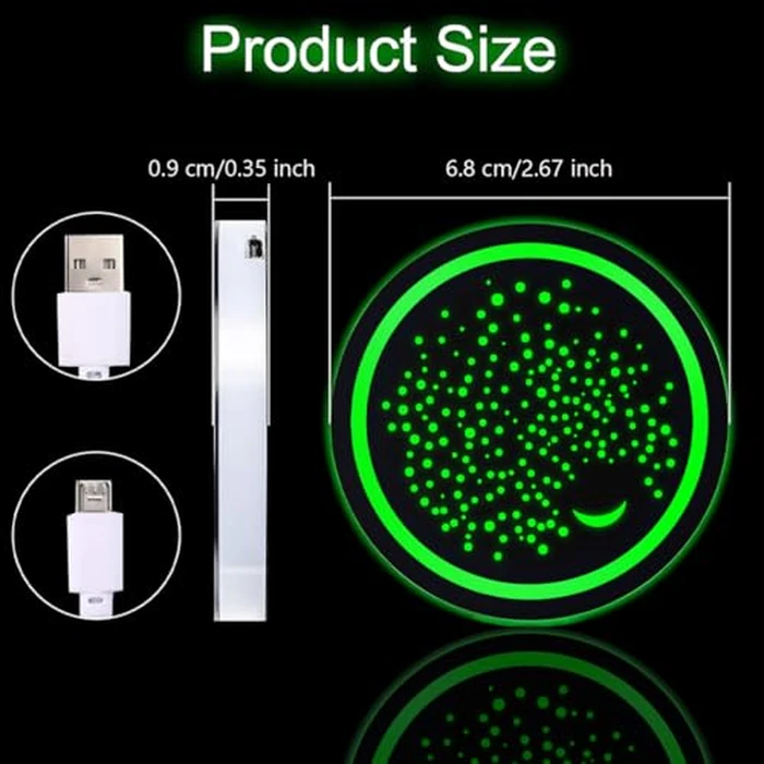 2 Pcs LED Car Cup Holder Lights,USB Charging Car Coasters,7 Colors Luminescent Light Cup Pad,Luminescent Cup Pad Interior Atmosphere Lamp Decoration Light (Starry Sky) by VOAKZEF - Image 2