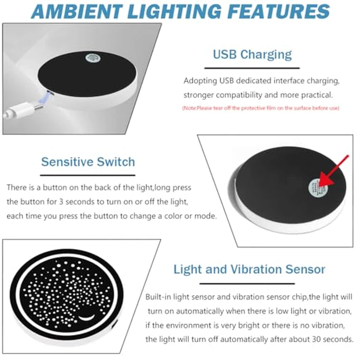 2 Pcs LED Car Cup Holder Lights,USB Charging Car Coasters,7 Colors Luminescent Light Cup Pad,Luminescent Cup Pad Interior Atmosphere Lamp Decoration Light (Starry Sky) by VOAKZEF - Image 4