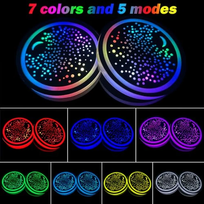 2 Pcs LED Car Cup Holder Lights,USB Charging Car Coasters,7 Colors Luminescent Light Cup Pad,Luminescent Cup Pad Interior Atmosphere Lamp Decoration Light (Starry Sky) by VOAKZEF - Image 5