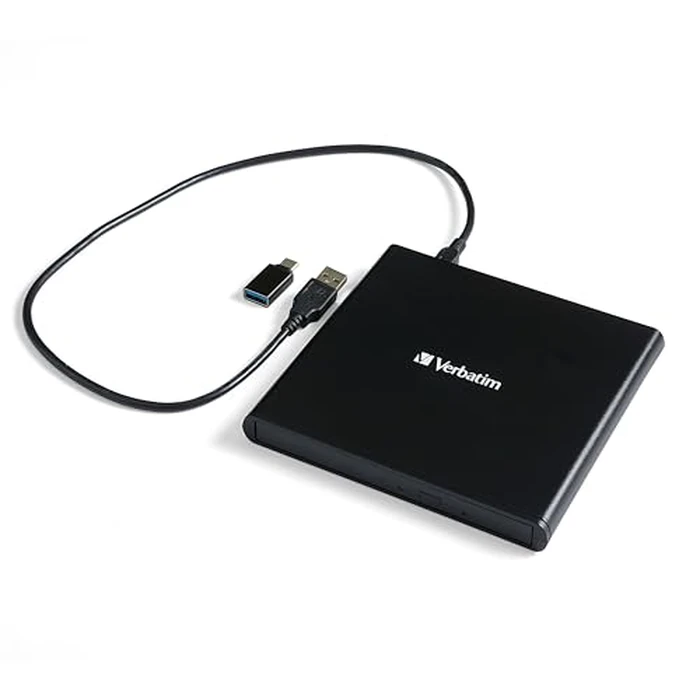 Verbatim Slimline CD/DVD Drive - External USB 2.0 CD DVD +/-RW Burner for Laptops and Notebooks with M-DISC Support - Mac & PC Compatible - Nero Burn & Archive Software Included - Black by Verbatim - Used - Like New condition - US$37.53