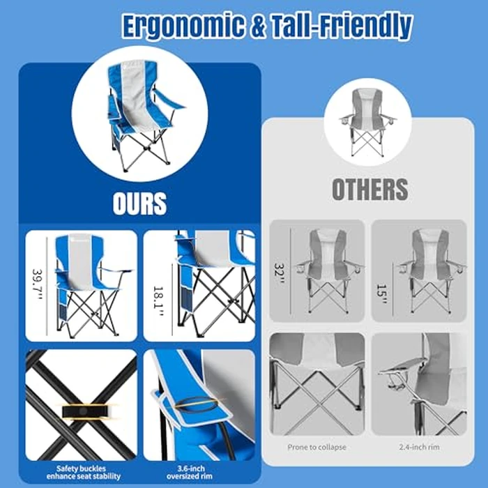 DIAMONDFORGE Oversized Camping Chairs, 500 LBS Capacity Folding Chair, High Back Camping Chair for Adult, Portable Outdoor Camping Chair with Wide Cup Holder and Side Pocket for Hiking Fishing Sports by DIAMONDFORGE - Image 4