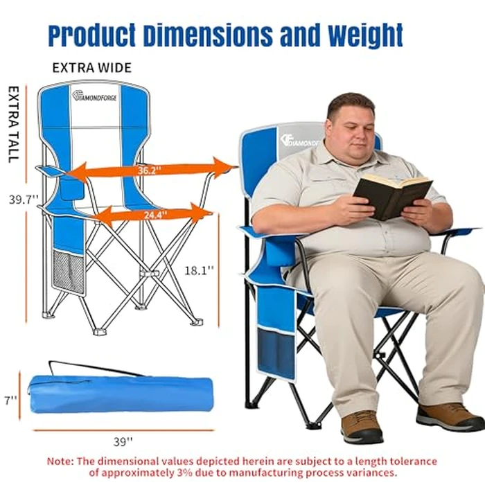 DIAMONDFORGE Oversized Camping Chairs, 500 LBS Capacity Folding Chair, High Back Camping Chair for Adult, Portable Outdoor Camping Chair with Wide Cup Holder and Side Pocket for Hiking Fishing Sports by DIAMONDFORGE - Image 7