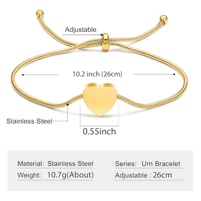 Imrsanl Heart Urn Bracelet for Ashes for Women Girls Stainless Steel Cremation Urn Bracelet Bangle for Ashes Keepsake Memorial Jewelry Gifts (Z-Gold) by Imrsanl - Image 2