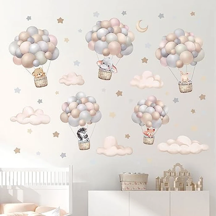 wondever Balloon Flying Animal Nursery Wall Decal Clouds Stars Baby Room Decor Peel and Stick Wall Stickers for Toddler Room Kids Bedroom by wondever - Image 3