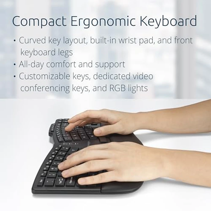 Kensington Pro Fit Ergo KM675 EQ Wireless Keyboard and Mouse, TKL Keyboard, Rechargeable Split Keyboard Ergonomic, Bluetooth & 2.4GHz up to 3 Device Connection, Programmable Keys, Black, K75492US by Kensington - Image 2