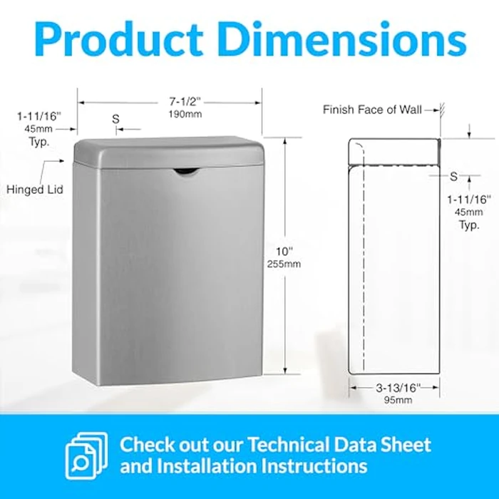 Bobrick B-270 Contura Series Surface-Mounted Sanitary Napkin Disposal (Satin) by Bobrick - Image 3