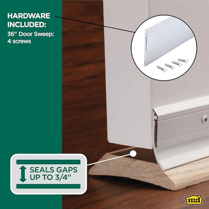 M-D Building Products 05769 All-Season Door Sweep, Heavy Duty Aluminum and Vinyl, Ideal for Residential & Commercial Use, Easy Installation, Ensure Comfort and Save Energy (36 Inch, White) by M-D Building Products - Image 3