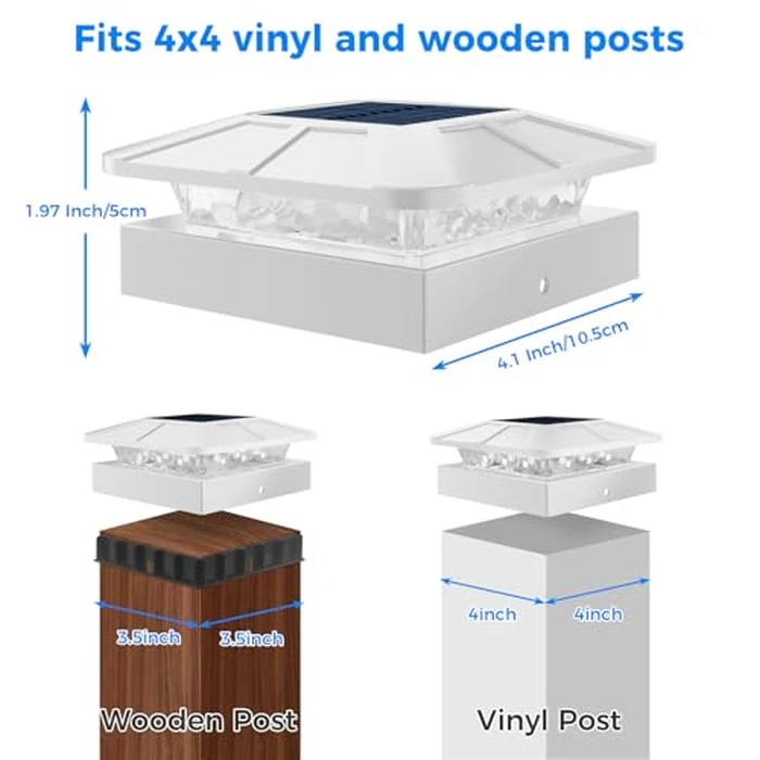 peasur 4x4 Solar Post Caps Lights, 3 Modes Fence Post Solar Lights Outdoor for Vinyl Wooden Posts, Waterproof Deck Post Solar Lights for Patio Garden Porch, White 4 Pack by Peasur - Image 3