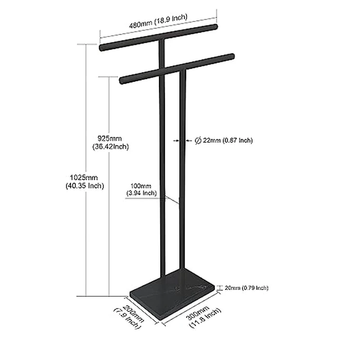 40 Inch Free Standing Towel Rack for Bathroom Floor Double-T Shape Bath Towel Sheet Holder with Marble Design Base Towel Rack Standing Next to Tub or Shower Towel Holder Stand SUS304 Matte Black by EADOT - Used - Acceptable condition