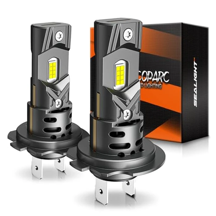 SEALIGHT H7 LED Headlight Bulbs, 32000 Lumens 800% Brighter 6500K Cool White Led Bulbs, All-in-One Mini Size H7 Lights with Fan, Plug and Play, Halogen Replacement, Pack of 2 by SEALIGHT - Used - Like New condition