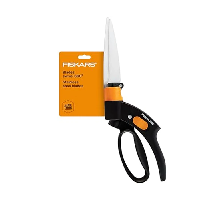 Fiskars Shear Ease Grass Shears - 5" Stainless Steel Blades - 360-Degree Swivel Blade Plant Cutting Scissors - Garden Shears and Grass Cutter, Black by Fiskars - Used - Very Good condition - US$14.49
