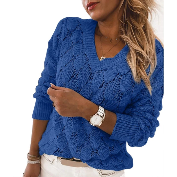 Women's V Neck Long Sleeve Pullover Sweater Lightweight Knit Sweaters Novelty Sweaters Blue by Langwyqu - Used - Like New condition