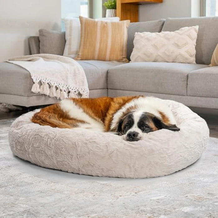 Best Friends by Sheri Bundle Set The Original Calming Lux Donut Cuddler Cat and Dog Bed + Pet Throw Blanket Oyster Extra Large 45" x 45" by Best Friends by Sheri - Image 7