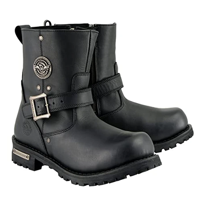 Milwaukee Leather Men's Black Leather Wide Width 6-inch Classic Engineer Motorcycle Boots w/Side Zipper MBM9040W - 14W by Milwaukee Leather - Used - Very Good condition - US$63.96