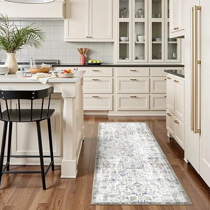 JINCHAN Runner Rug 2x5 Area Rug Vintage Hallway Indoor Floor Cover Washable Rug Retro Distressed Carpet Blue Multi Floral Print Country Accent Rug Non Slip Bathroom Kitchen Bedroom Living Room by jinchan - Image 2