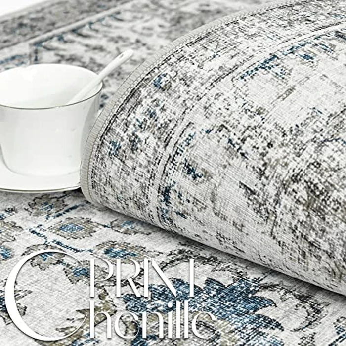 JINCHAN Runner Rug 2x5 Area Rug Vintage Hallway Indoor Floor Cover Washable Rug Retro Distressed Carpet Blue Multi Floral Print Country Accent Rug Non Slip Bathroom Kitchen Bedroom Living Room by jinchan - Image 7