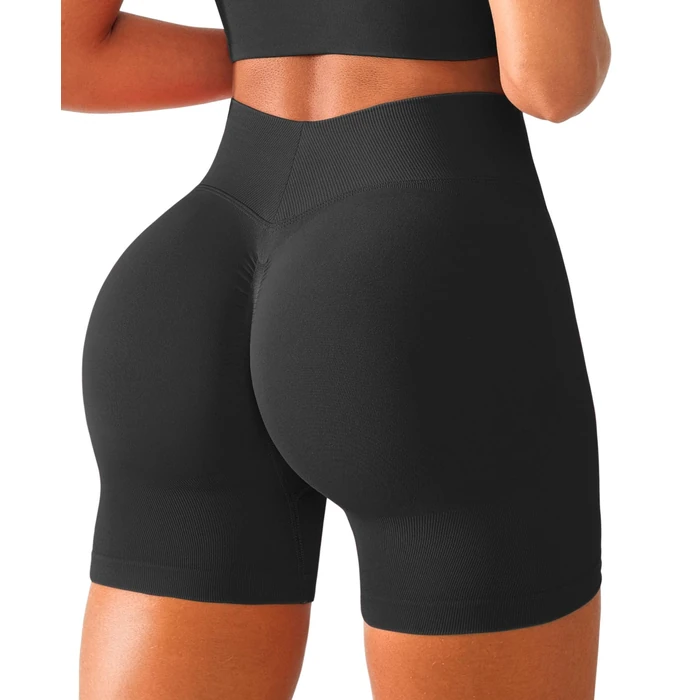 BRXL Workout Gym Shorts for Women Scrunch Butt Lifting V Back Seamless High Waist Compression Spandex Impact Shorts Black S by BRXL - Image 1