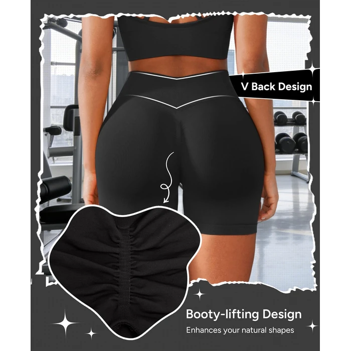 BRXL Workout Gym Shorts for Women Scrunch Butt Lifting V Back Seamless High Waist Compression Spandex Impact Shorts Black S by BRXL - Image 2