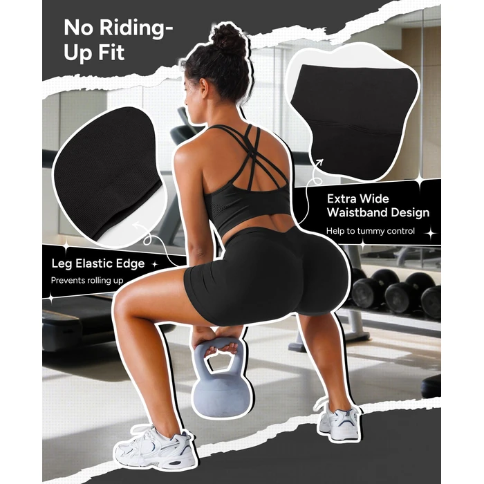 BRXL Workout Gym Shorts for Women Scrunch Butt Lifting V Back Seamless High Waist Compression Spandex Impact Shorts Black S by BRXL - Image 3