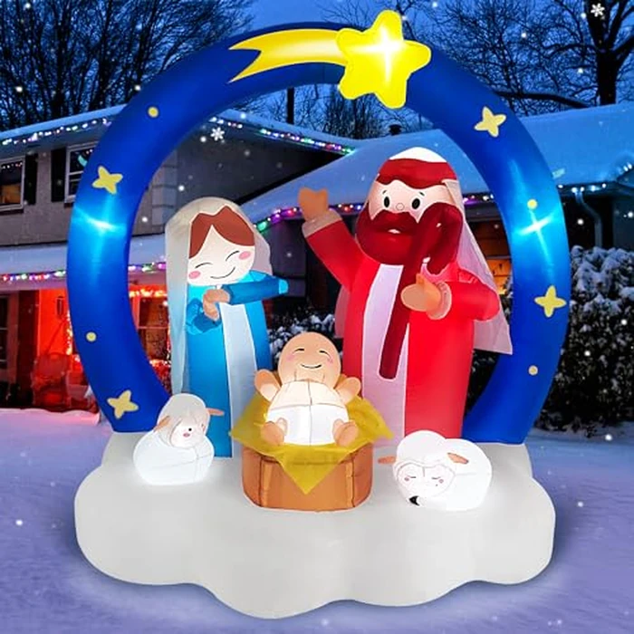 6FT Giant Christmas Inflatables Outdoor Nativity Scene Decorations, Built-in LED Lights The Birth of Jesus with Bethlehem Star Archway Blow Ups for Outdside Yard Garden Lawn Patio Xmas Holiday Decor by MICOCAH - Used - Very Good condition - CA$28.18