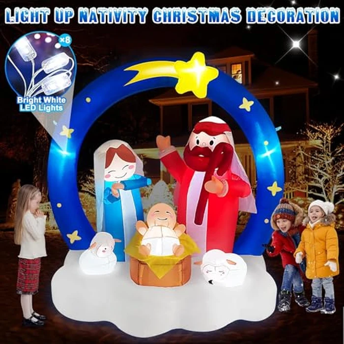 6FT Giant Christmas Inflatables Outdoor Nativity Scene Decorations, Built-in LED Lights The Birth of Jesus with Bethlehem Star Archway Blow Ups for Outdside Yard Garden Lawn Patio Xmas Holiday Decor by MICOCAH - Image 3