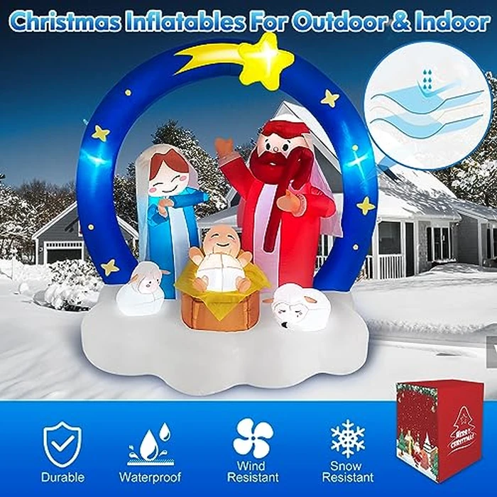 6FT Giant Christmas Inflatables Outdoor Nativity Scene Decorations, Built-in LED Lights The Birth of Jesus with Bethlehem Star Archway Blow Ups for Outdside Yard Garden Lawn Patio Xmas Holiday Decor by MICOCAH - Image 6