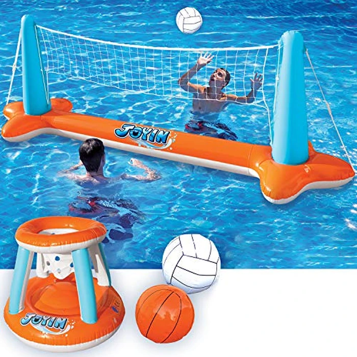 JOYIN Inflatable Pool Float Set Volleyball Net & Basketball Hoops, Floating Swimming Game Toy for Kids and Adults, Summer Floaties, Volleyball Court (105”x28”x38”)|Basketball (27.6”x23”),L-Orange by JOYIN - Used - Like New condition - US$24.48