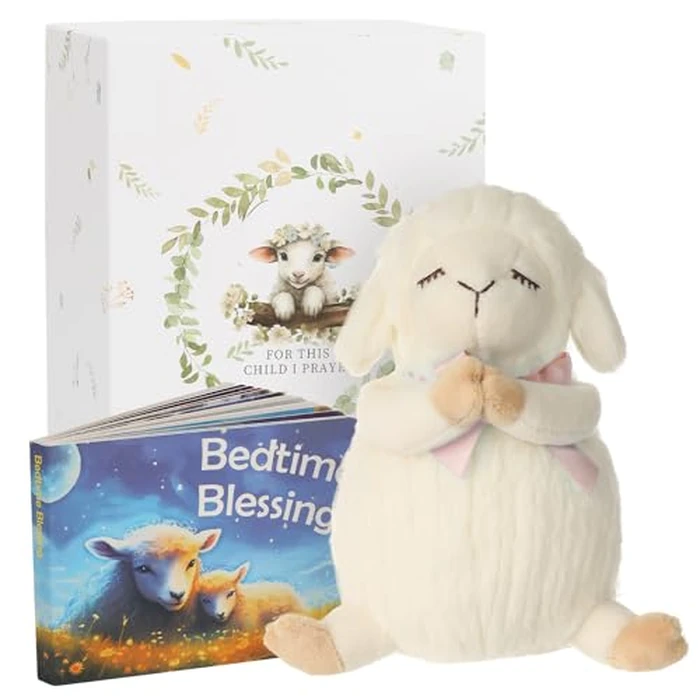 Sawnfay Baptism Gifts for Girls and Newborn Baby, Christening Gifts Set, 7" Praying Lamb Plush Toy and Bedtime Blessing Book in Keepsake Gift Box, Ideal Easter Gifts for Kids by Sawnfay - Image 1