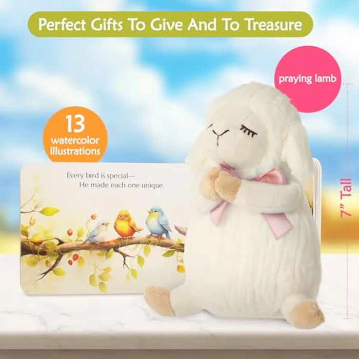 Sawnfay Baptism Gifts for Girls and Newborn Baby, Christening Gifts Set, 7" Praying Lamb Plush Toy and Bedtime Blessing Book in Keepsake Gift Box, Ideal Easter Gifts for Kids by Sawnfay - Image 2