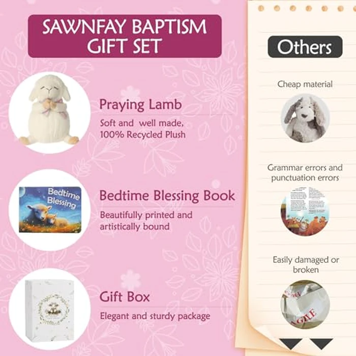 Sawnfay Baptism Gifts for Girls and Newborn Baby, Christening Gifts Set, 7" Praying Lamb Plush Toy and Bedtime Blessing Book in Keepsake Gift Box, Ideal Easter Gifts for Kids by Sawnfay - Image 4