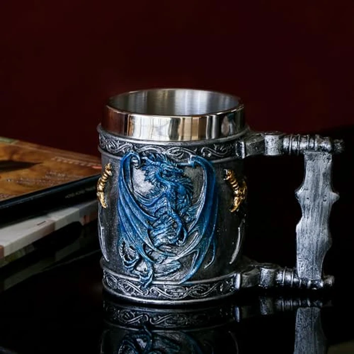 Medieval Blue Dragon D&D Game Mug of Throne Merchandise Beer Steins Viking Tankard Mug Stainless Coffee Cup Gift Mugs for Men Dragon Collector Themed Party Decoration by alikiki - Used - Like New condition - US$18.99