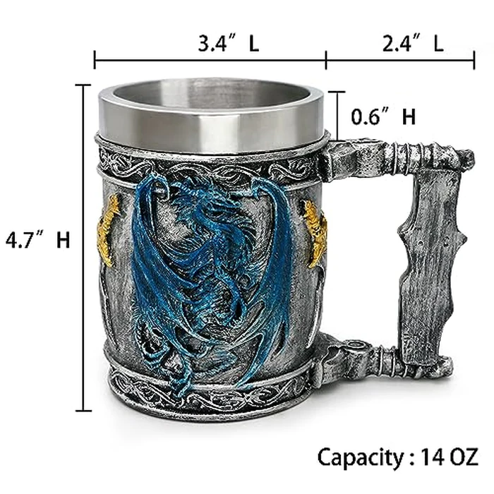 Medieval Blue Dragon D&D Game Mug of Throne Merchandise Beer Steins Viking Tankard Mug Stainless Coffee Cup Gift Mugs for Men Dragon Collector Themed Party Decoration by alikiki - Image 5