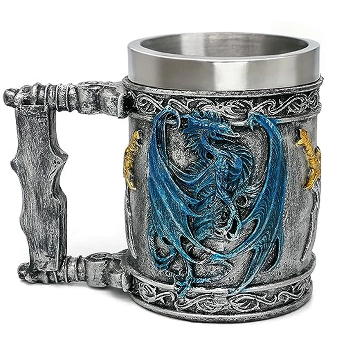 Medieval Blue Dragon D&D Game Mug of Throne Merchandise Beer Steins Viking Tankard Mug Stainless Coffee Cup Gift Mugs for Men Dragon Collector Themed Party Decoration by alikiki - Image 8