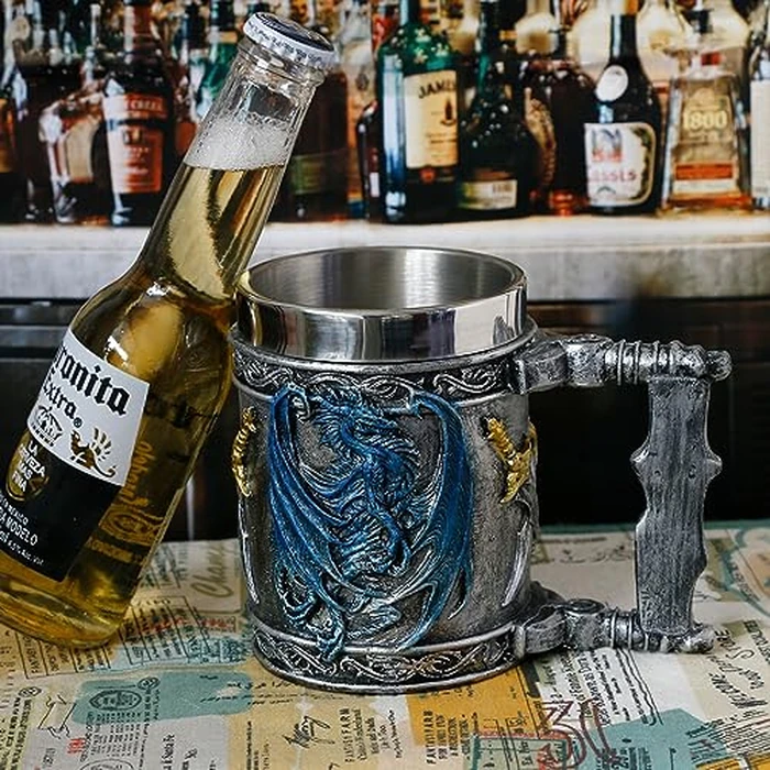 Medieval Blue Dragon D&D Game Mug of Throne Merchandise Beer Steins Viking Tankard Mug Stainless Coffee Cup Gift Mugs for Men Dragon Collector Themed Party Decoration by alikiki - Image 9