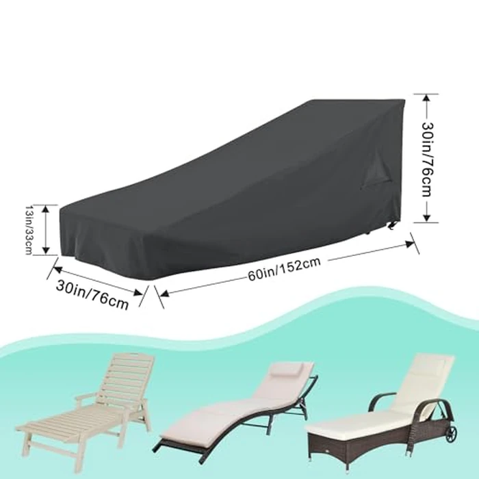 ABCCANOPY Chaise Lounge Chair Cover Waterproof UV Resistant Outdoor Bench Swimming Pool Loungers Sofa Cover Lawn Patio Furniture Covers Heavy Duty 60x30x30x13 Inches Grey by ABCCANOPY - Image 2