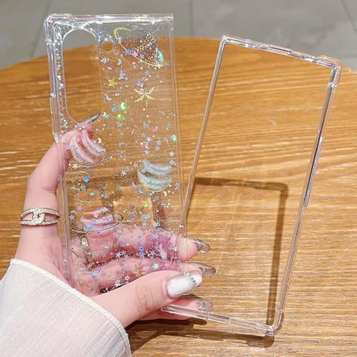 AuroiCCY for Samsung Galaxy Z Fold 7 5G Glitter Case, Shockproof Bling Star Crystal Clear Cute Sparkle Soft TPU Bumper PC Protective Phone Cover for Women Girls for (Planet) by AuroiCCY - Image 4