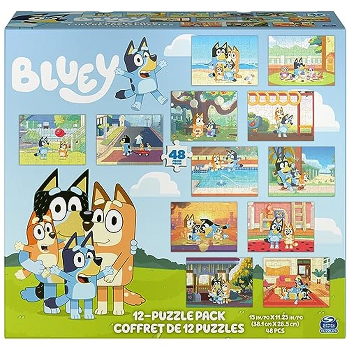 Spin Master Games, Bluey Puzzles 12-Pack, Jigsaw Puzzles for Preschoolers, Ages 4 & Up by Bluey - Used - Acceptable condition