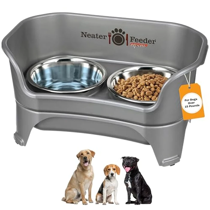 Neater Feeder Express Mess Proof Dog Bowls Elevated for Medium to Large Sized Breed, No Spill Raised Dog Food Bowl Stand, Stainless Steel Food and Water Bowl Set, Pet Dish Feeding Station, Grey by Neater Feeder - Image 1