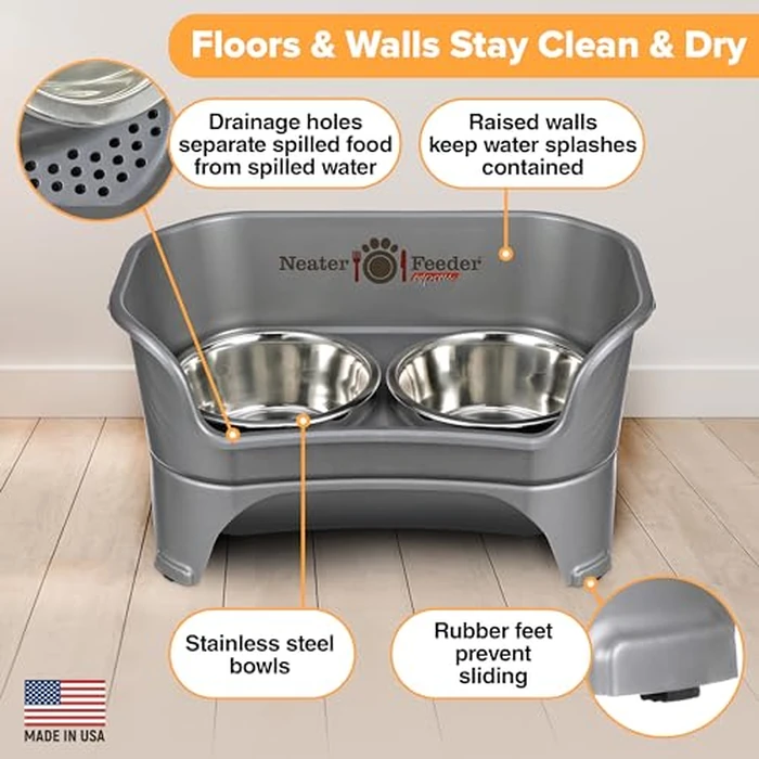 Neater Feeder Express Mess Proof Dog Bowls Elevated for Medium to Large Sized Breed, No Spill Raised Dog Food Bowl Stand, Stainless Steel Food and Water Bowl Set, Pet Dish Feeding Station, Grey by Neater Feeder - Image 4