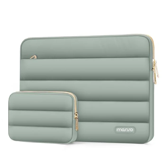 MOSISO Laptop Case 16 inch, 15-15.6 inch Puffy Laptop Sleeve Compatible with MacBook Pro 16 M5 M4 M3 M2 M1, HP Dell ASUS Acer Toshiba Lenovo, Polyester Horizontal Bag with Small Case, Antique Green by MOSISO - Image 1