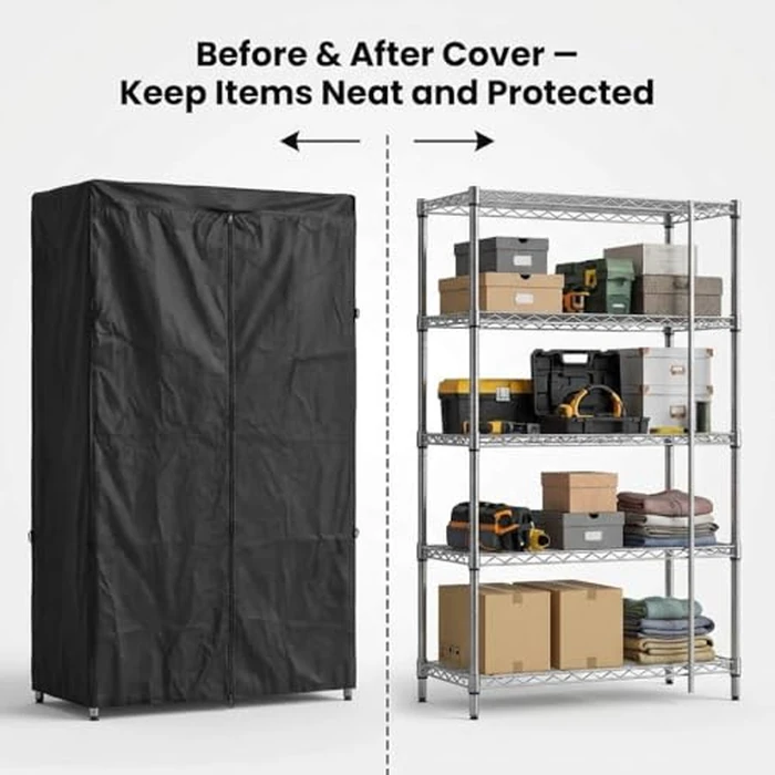 QWORK High Density Waterproof/Dustproof Storage Shelf Cover, Fits Racks 48"L x 18"D x 72"H - 1 Pack (Black) by QWORK - Image 3