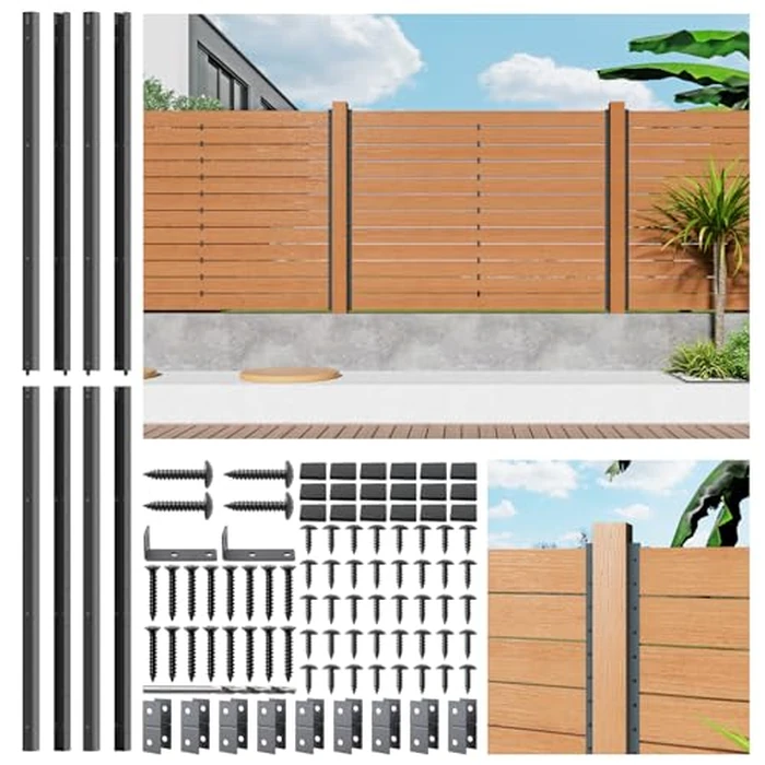 ZiViLi 6FT No Dig Privacy Metal Fence Post for Wood Slat U-Shape，Black Line Post Outdoor Privacy Fence Panels Butt-Joint 4Pack by ZiViLi - Used - Like New condition - US$102.44