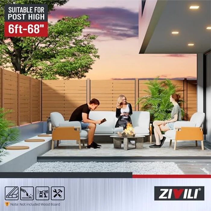 ZiViLi 6FT No Dig Privacy Metal Fence Post for Wood Slat U-Shape，Black Line Post Outdoor Privacy Fence Panels Butt-Joint 4Pack by ZiViLi - Image 2