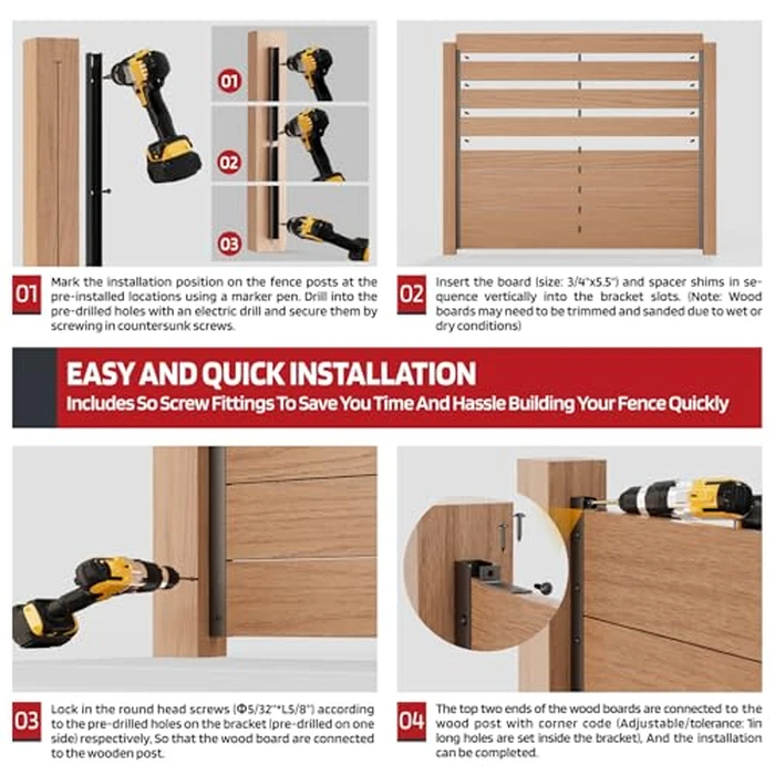 ZiViLi 6FT No Dig Privacy Metal Fence Post for Wood Slat U-Shape，Black Line Post Outdoor Privacy Fence Panels Butt-Joint 4Pack by ZiViLi - Image 6