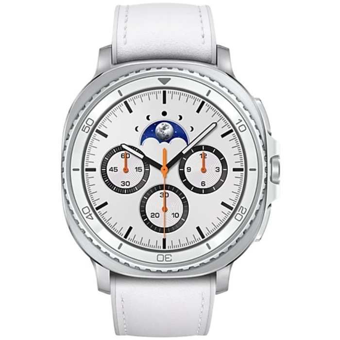 Galaxy Watch8 (Bluetooth + LTE) - 32GB - 46mm - White Classic (Stainless Steel) Case with White Bio-based Synthetic Leather + Rubber Hybrid Band - Medium/Large Size by Samsung - Refurbished - Premium condition